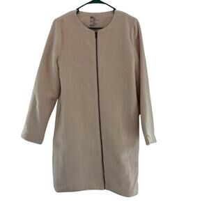 Anthropologie Tulle Full Zip Faux Fur Coat Women's Medium Cream Beige Coquette